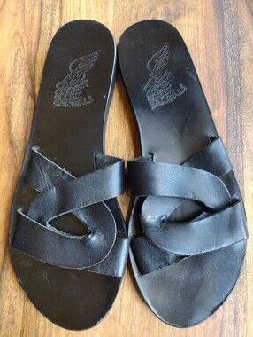 Ancient Greek Sandals Black Leather Love Knot Sandals Size 38 (8)